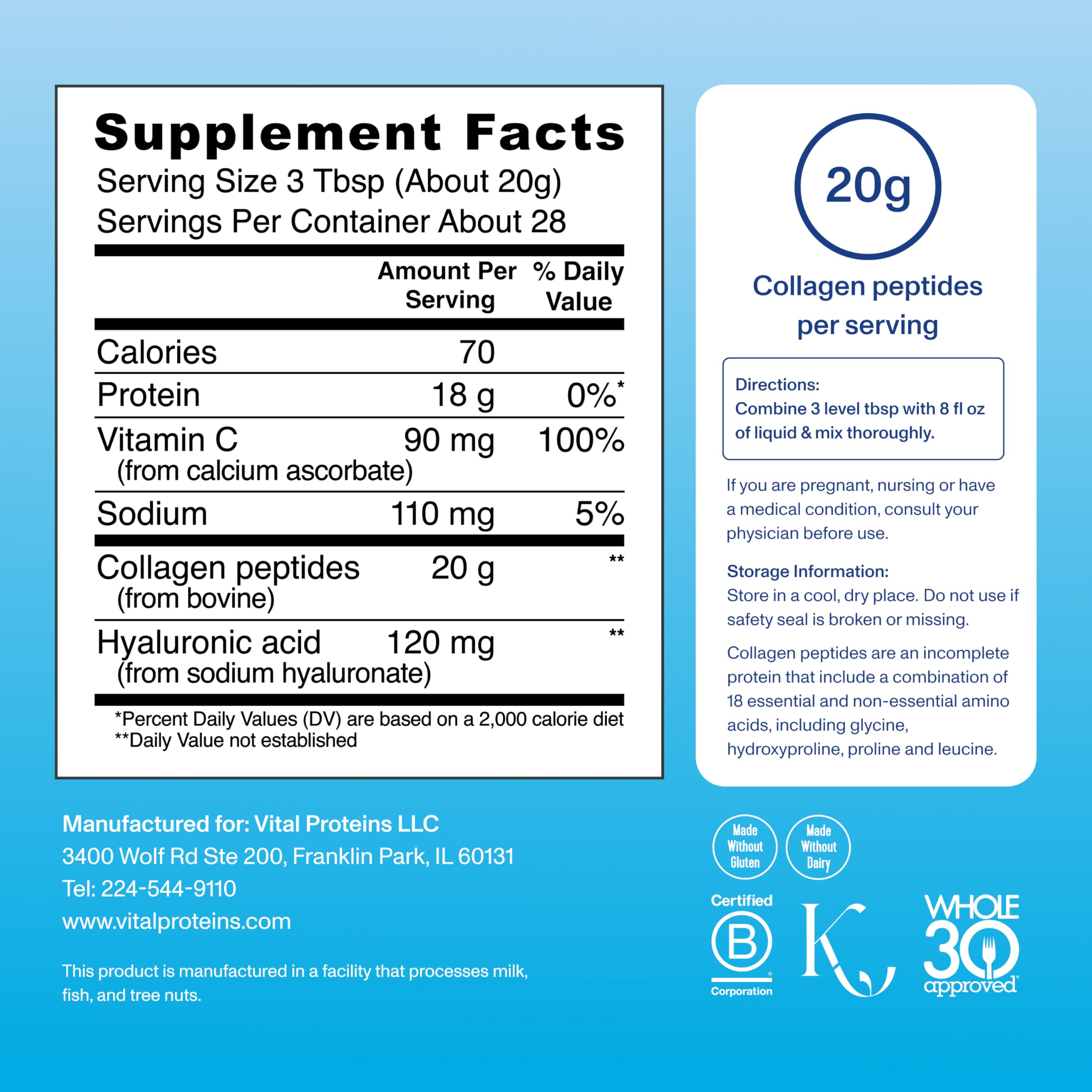 Vital Proteins - Péptidos de Colágeno Hidrolizado 20g
